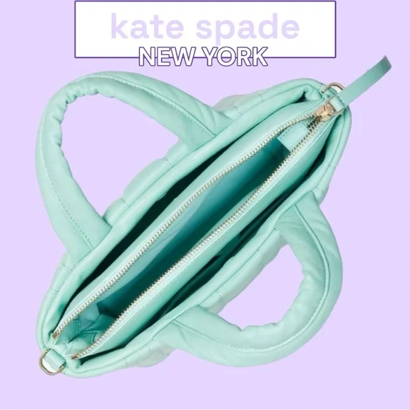 Kate Spade Softwhere Mini Tote in Summer Rain Quilted Leather Bag With Duster - Picture 6 of 11